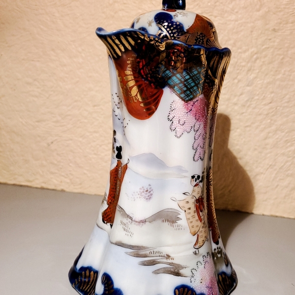 Antique Kutani Porcelain Flow Blue Chocolate Carafe - Picture 7 of 11